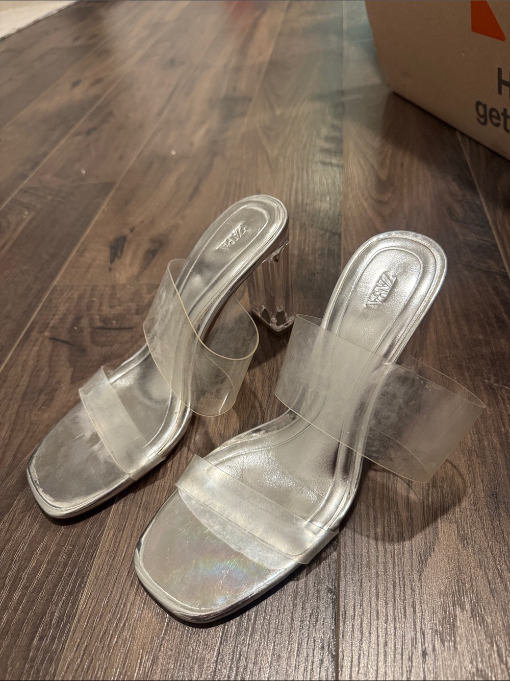 Zara clear silver heels